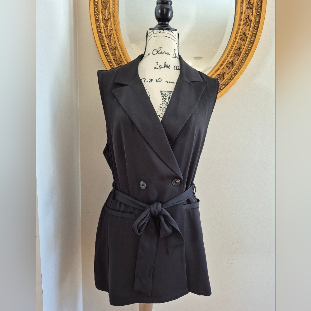MELLODAY Black Sleeveless Double-Breasted Vest SIZE M.